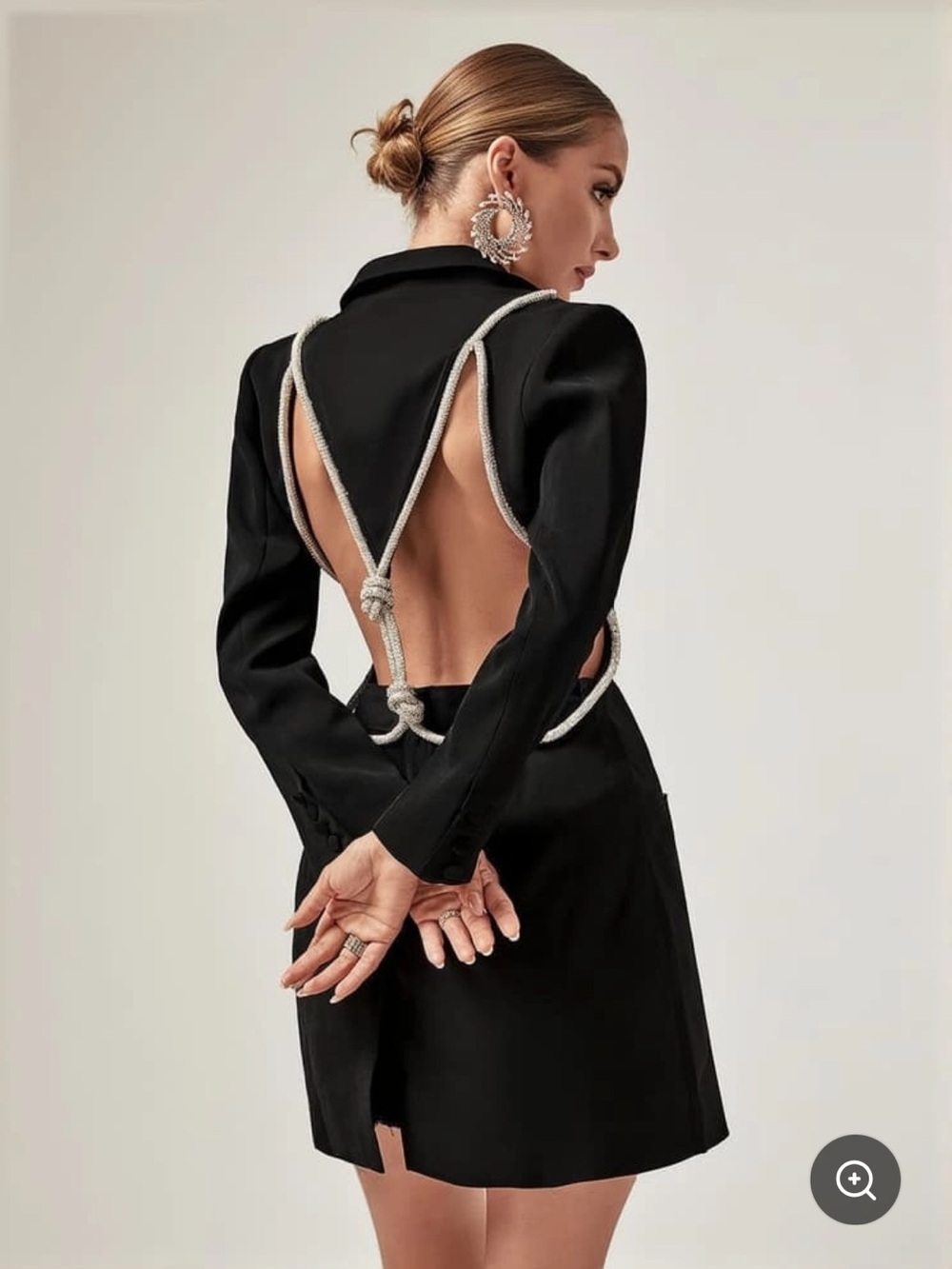 Plunge Backless Blazer Dress Crystal Open Back Tuxedo Mini Dress Medium - Picture 4 of 13